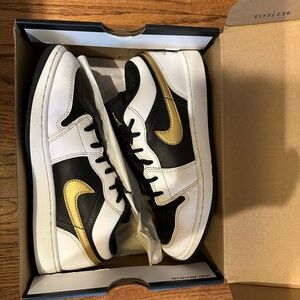 Nike Air Jordan 1 Low (GS) White, Black and Gold Sneakers